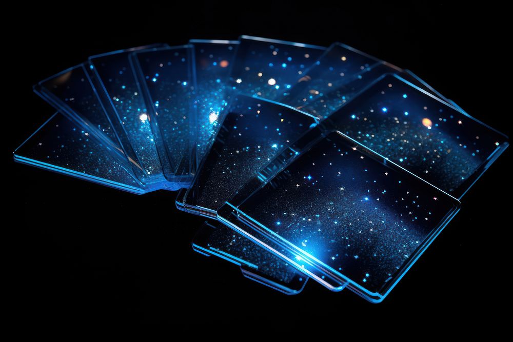 Tarot cards light black background constellation.