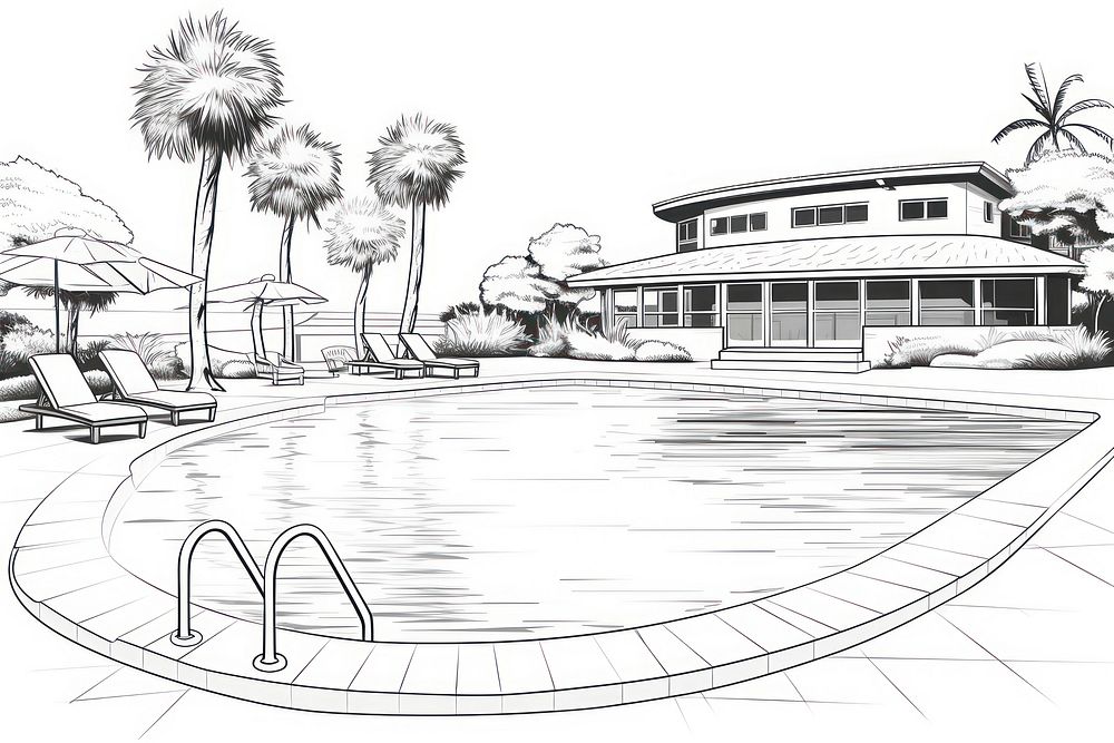 Swimming pool sketch drawing line.