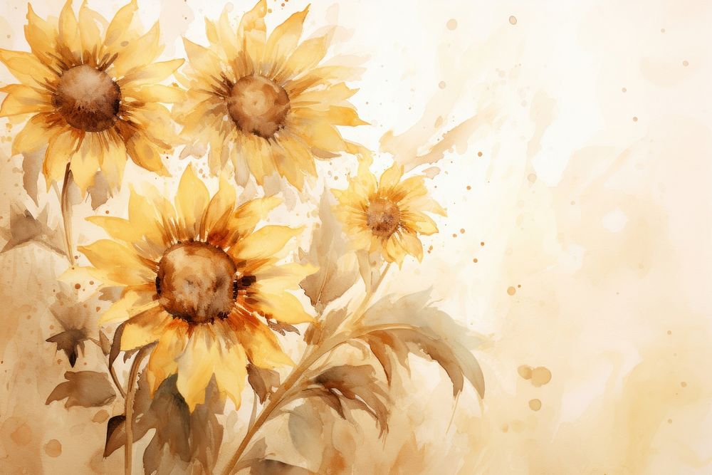 Sunflower watercolor background painting plant inflorescence.