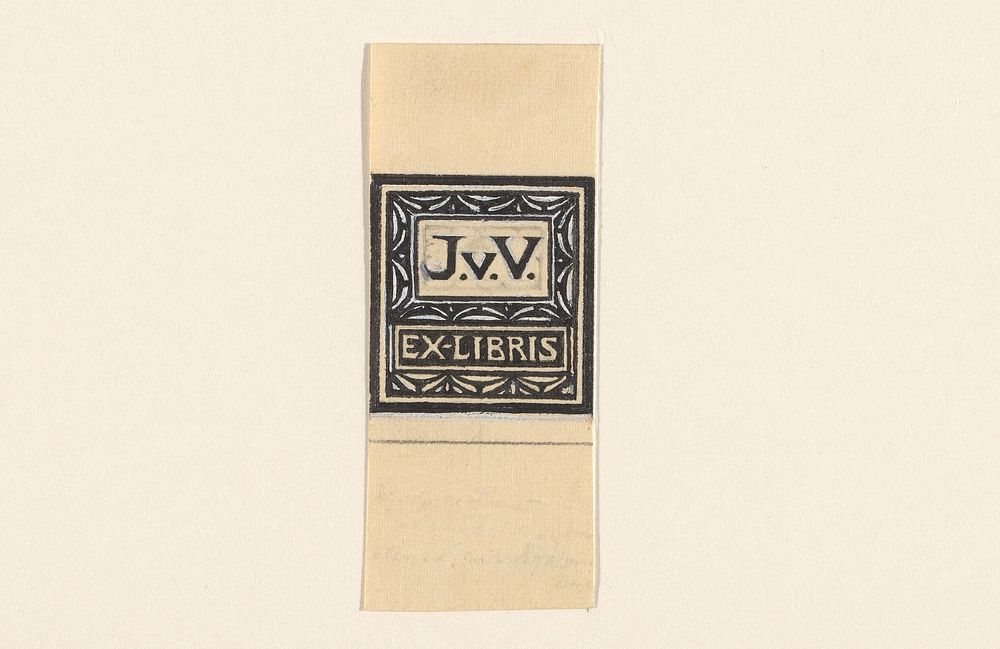 Ontwerp voor een ex libris met de initialen J.v.V. (1887 - 1924) by Julie de Graag