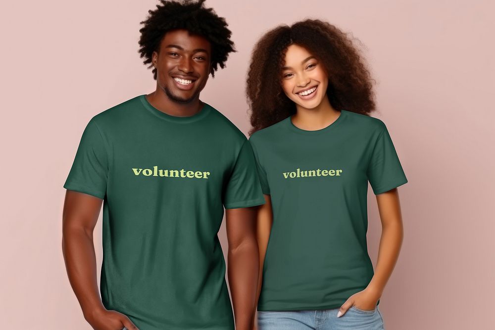 Happy couple in green t-shirts