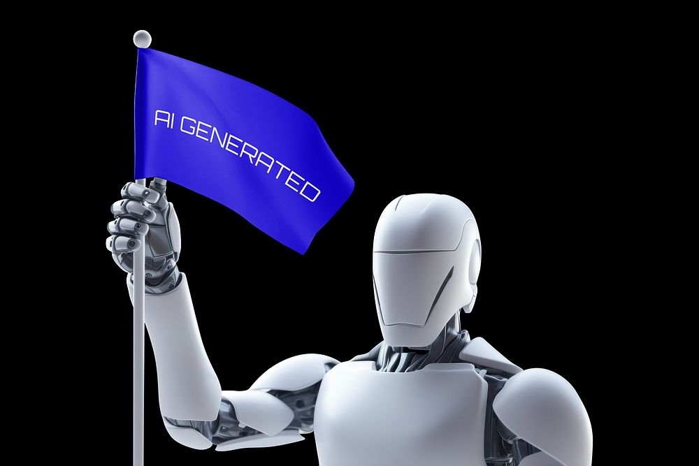 Robot holding blue flag