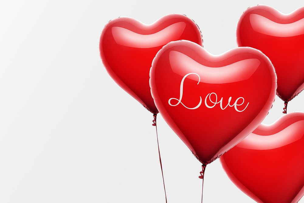 Red heart-shaped balloons mockup psd