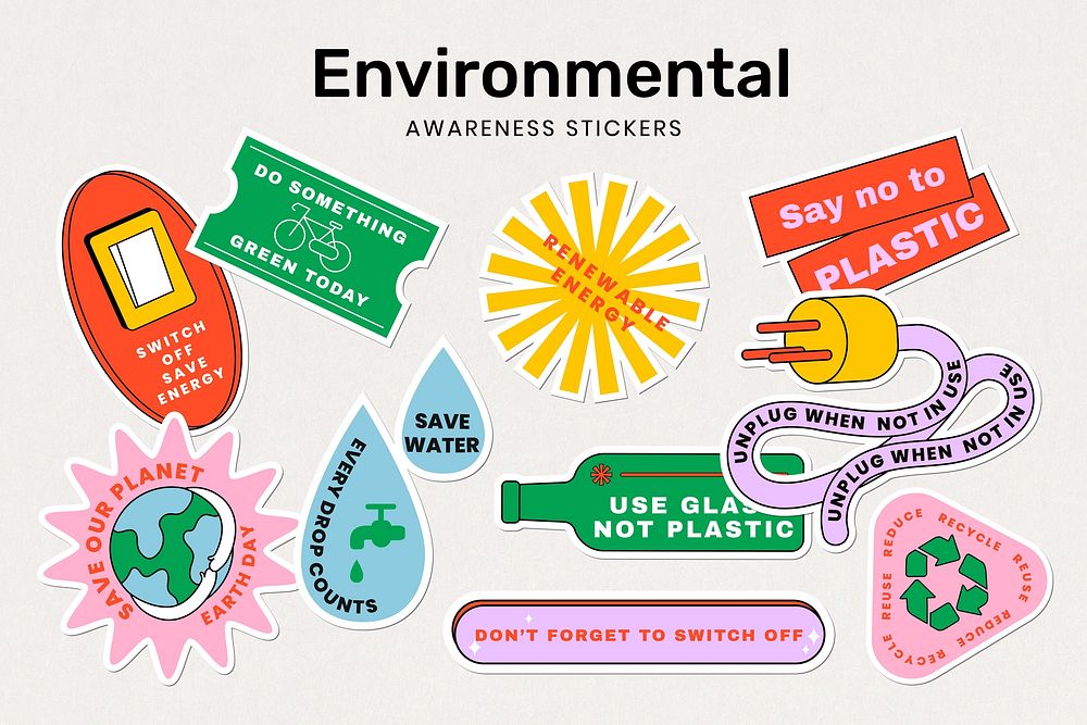 Environmental awareness sticker set