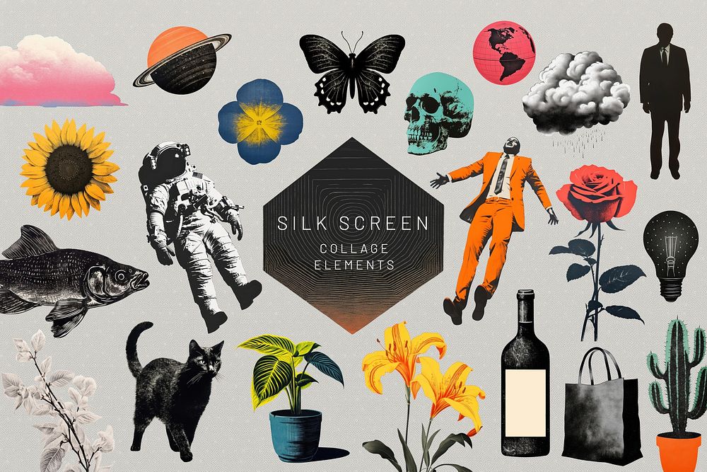 Silk screen collage element set