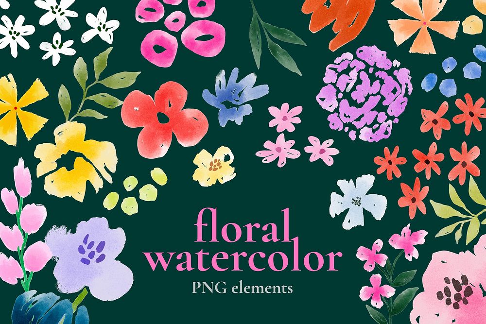 Floral watercolor png element set