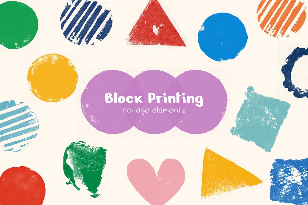 Block printing collage element set