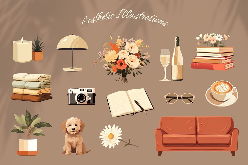 Aesthetic lifestyle illustration set