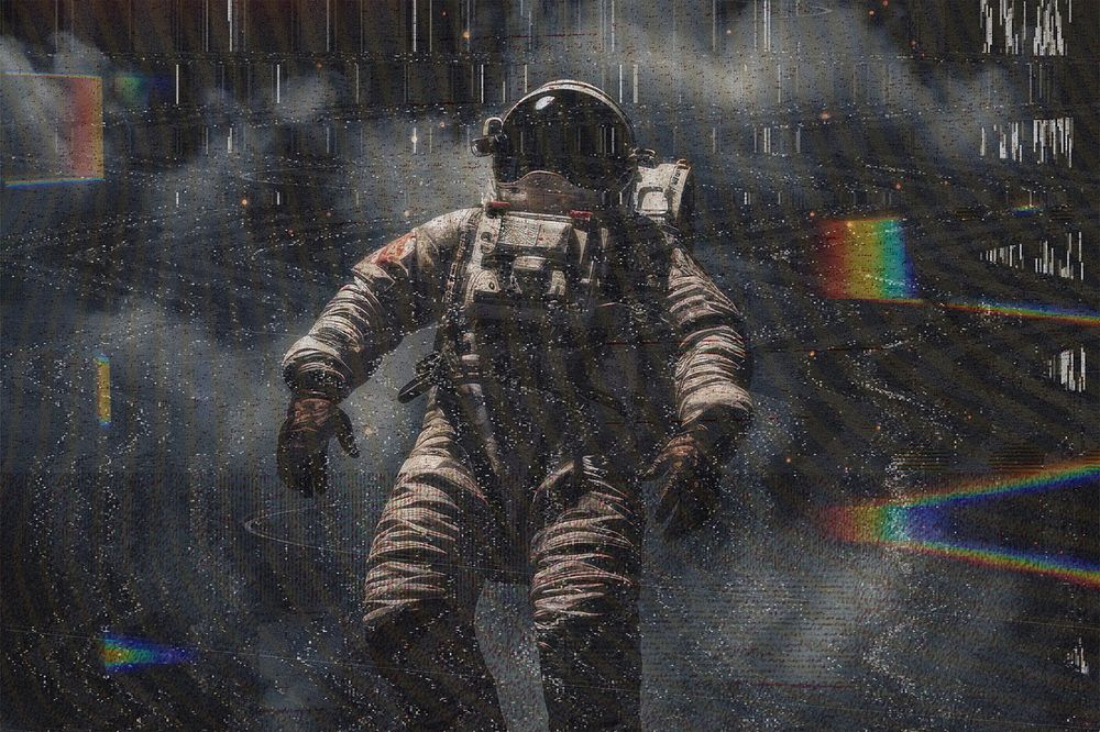 Astronaut with glitch effect illustration