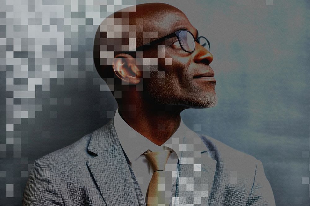 African American businessman, glitch effect illustration