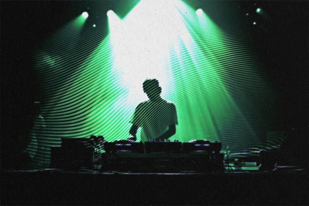 DJ with green light, halftone effect