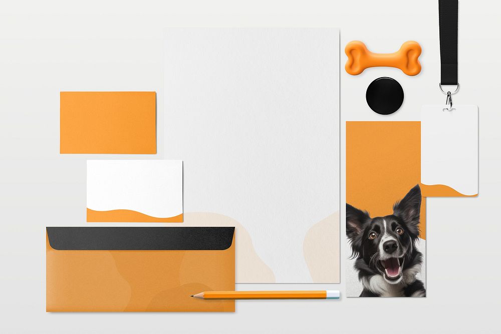 Orange & black corporate identity flat lay design