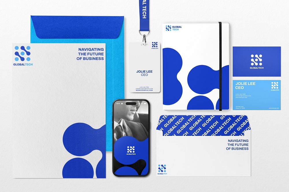 Blue technology corporate identity mockup psd