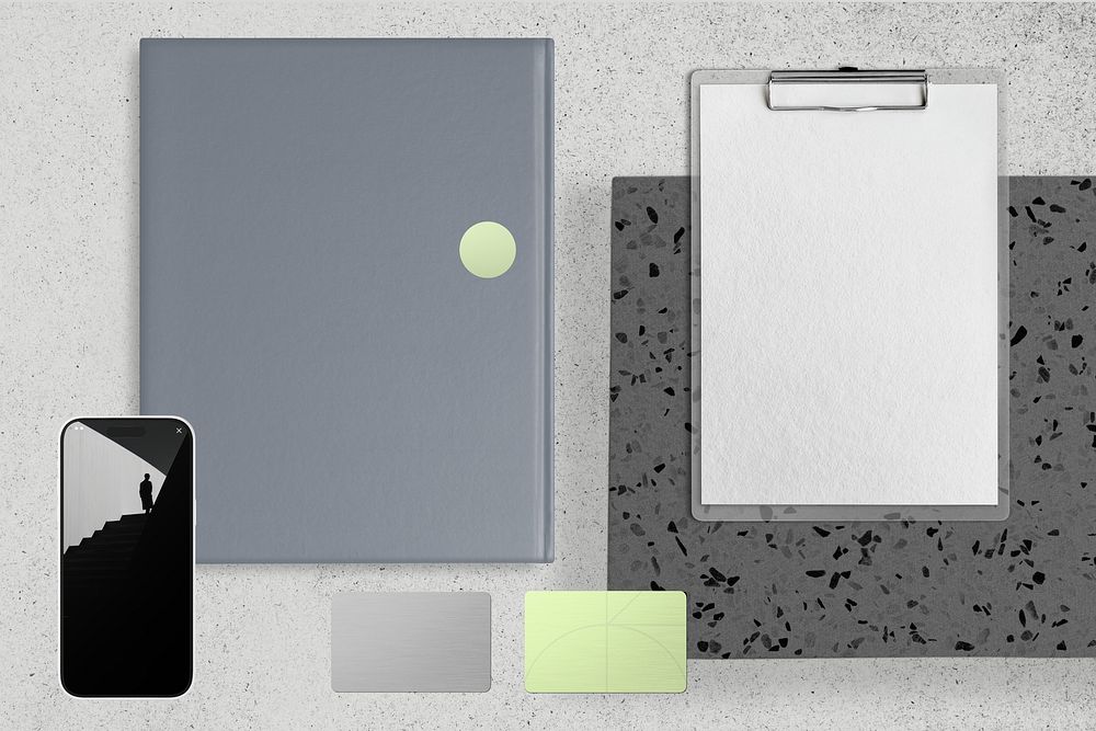 Professional gray business corporate identity flat lay design