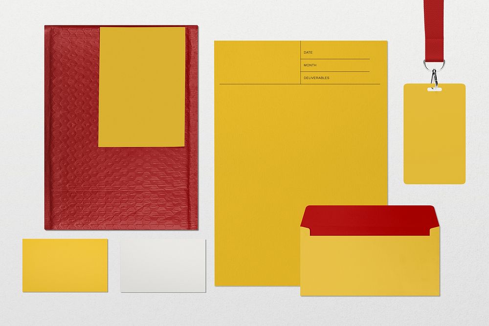 Red & yellow corporate identity flat lay design