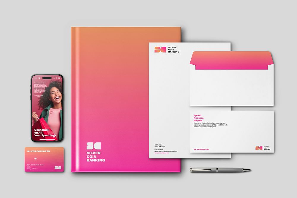 Gradient pink business corporate identity mockup psd