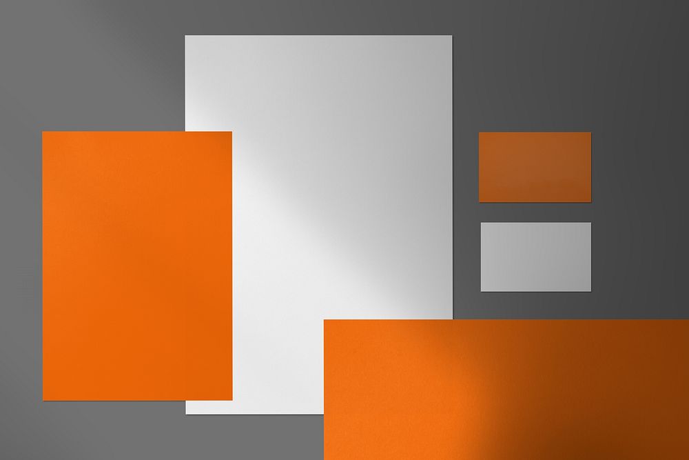 Orange & white business corporate identity flat lay design