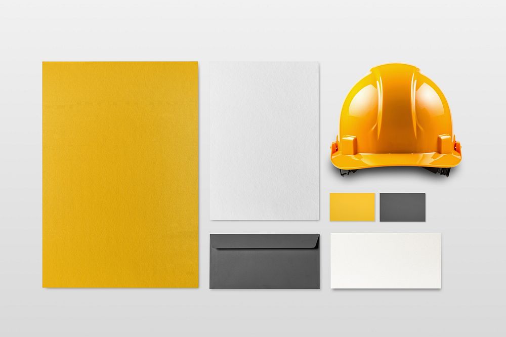 Construction business corporate identity flat lay design