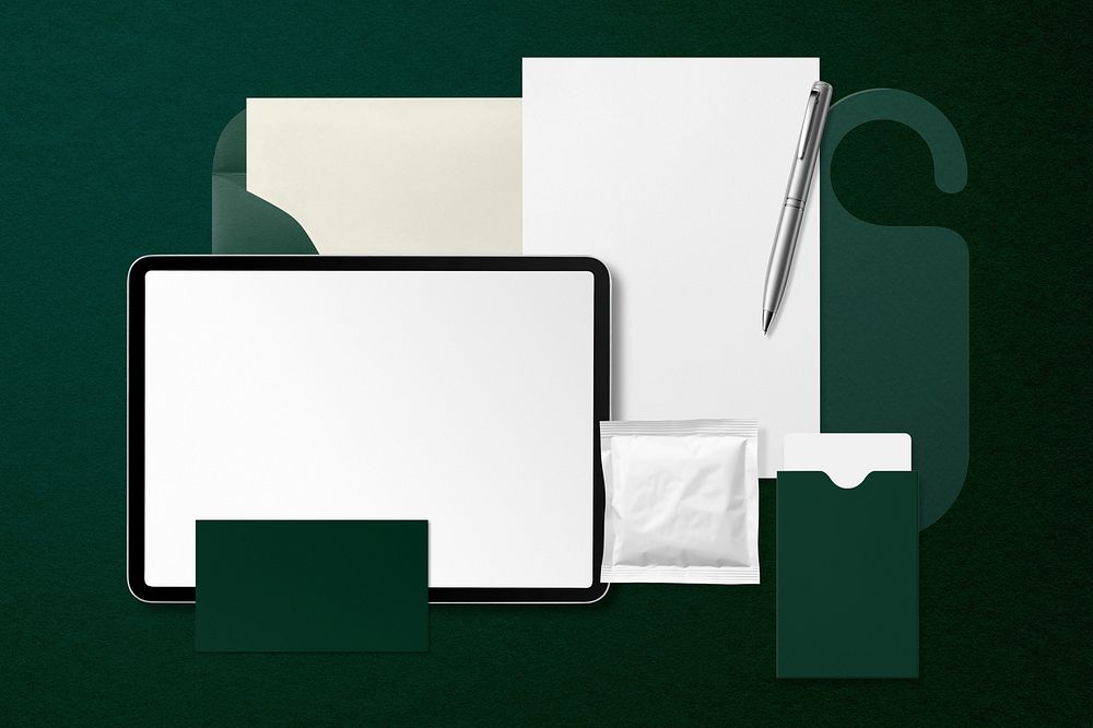 Professional green  business corporate identity flat lay design