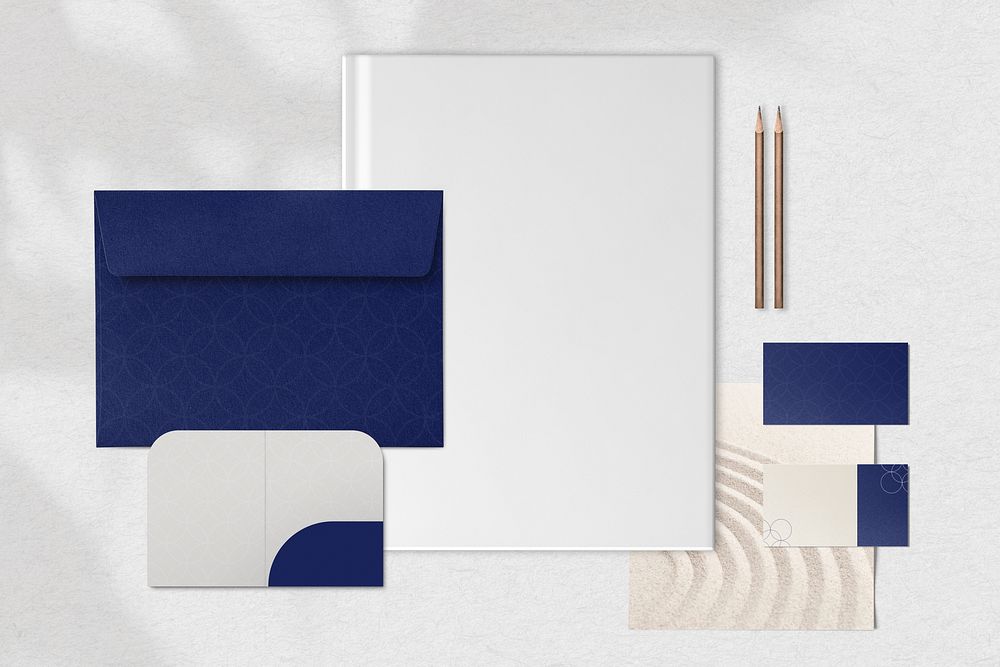 Aesthetic blue & white business corporate identity flat lay design