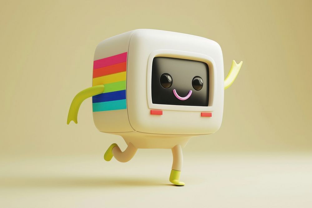Small retro TV character cartoon representation electronics.