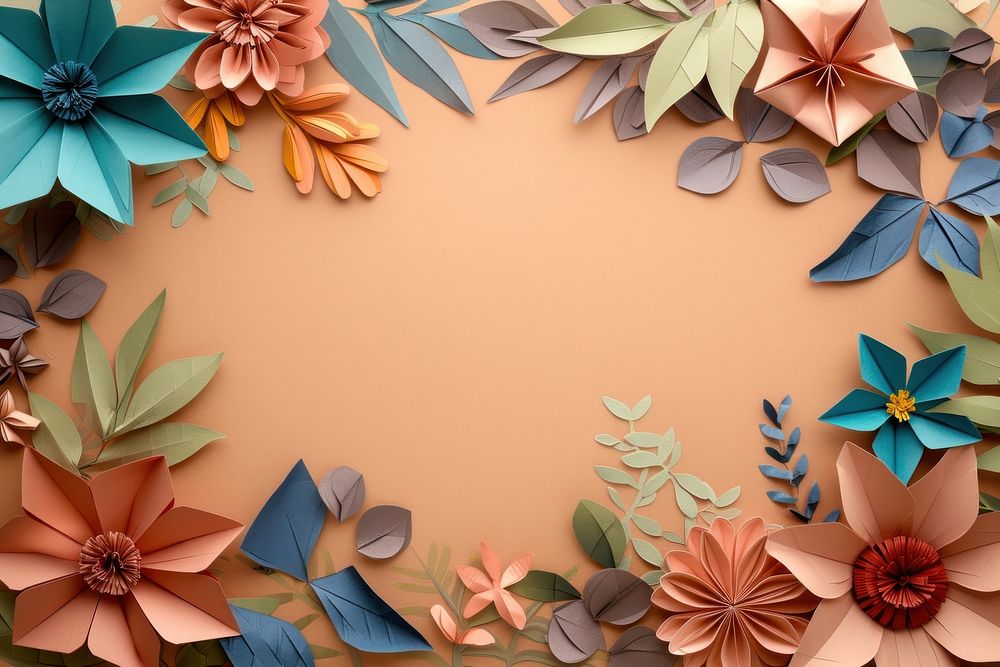Abstract flower plants border origami art backgrounds.
