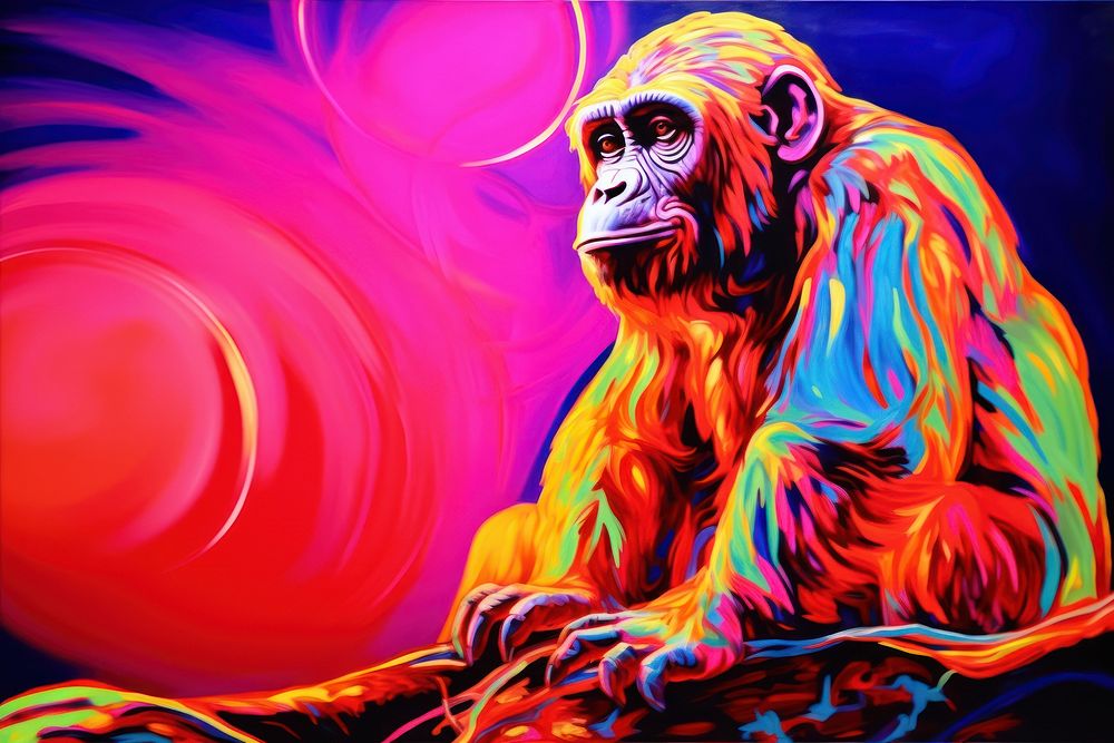 A ape wildlife painting animal.