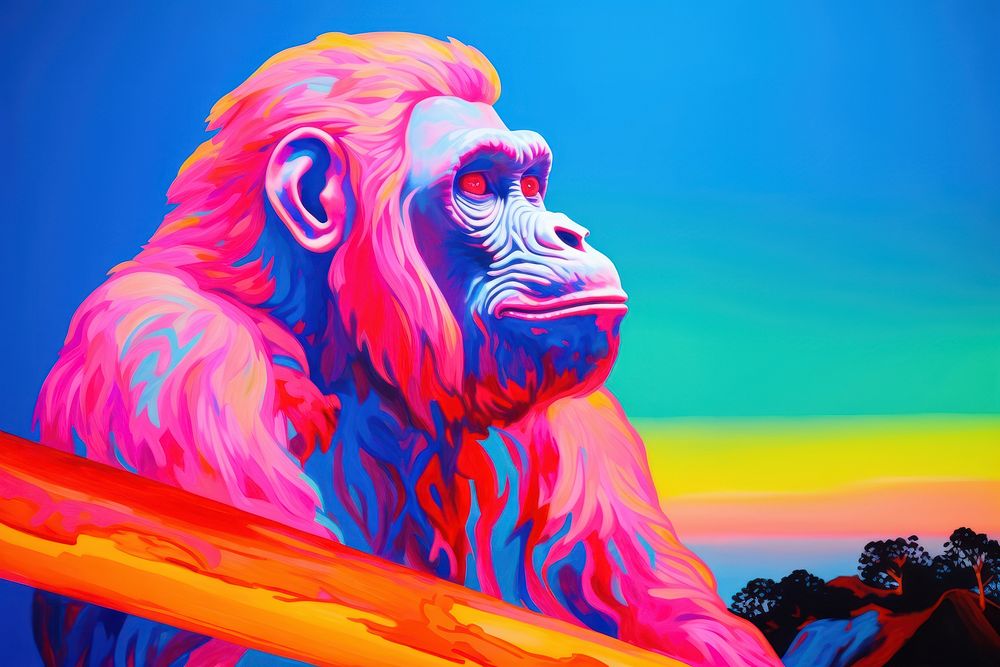 A ape painting mammal animal.