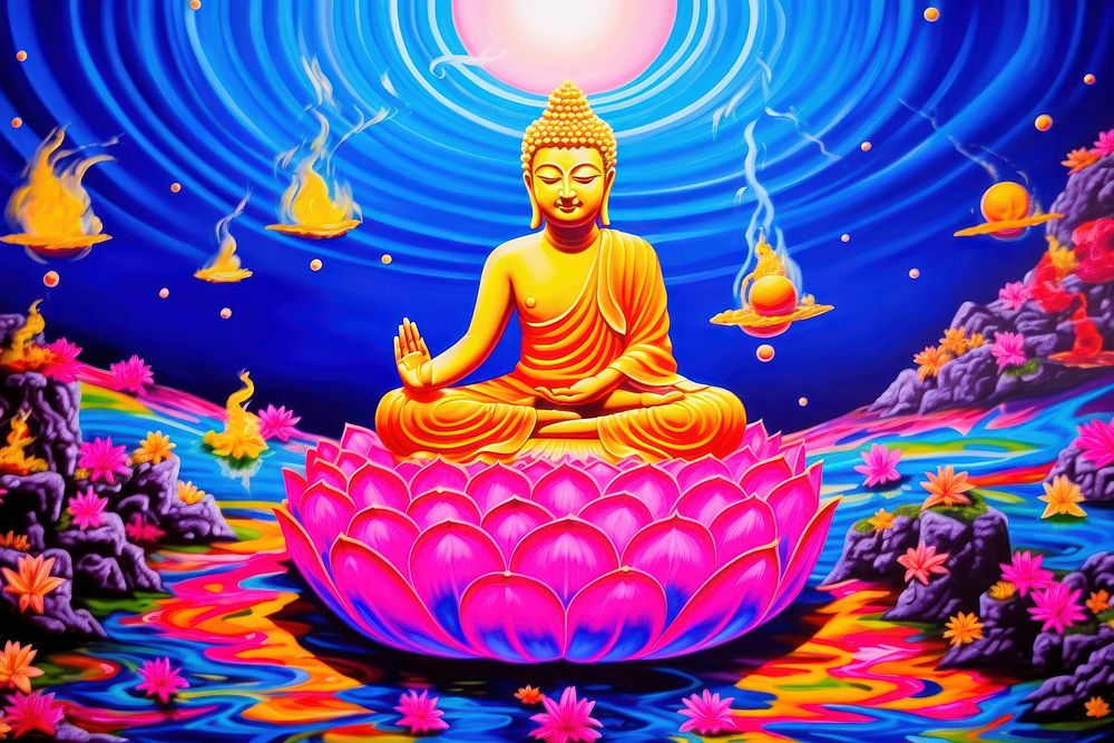 A buddha yellow blue representation.