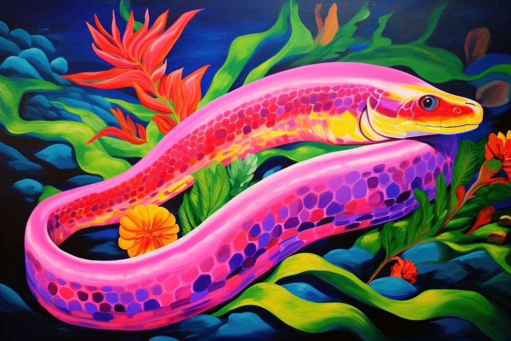 A eel painting animal purple.