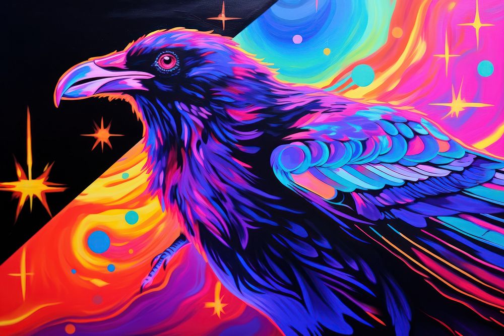 A raven purple painting animal.