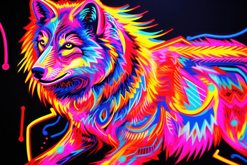 A wolf neon pattern purple.