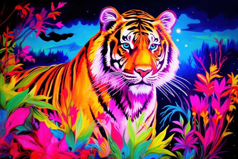 A tiger wildlife animal purple.