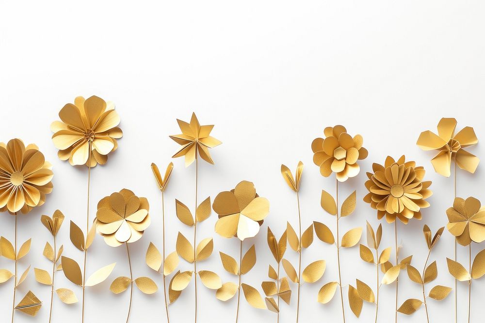 Gold flower plants border backgrounds origami petal.
