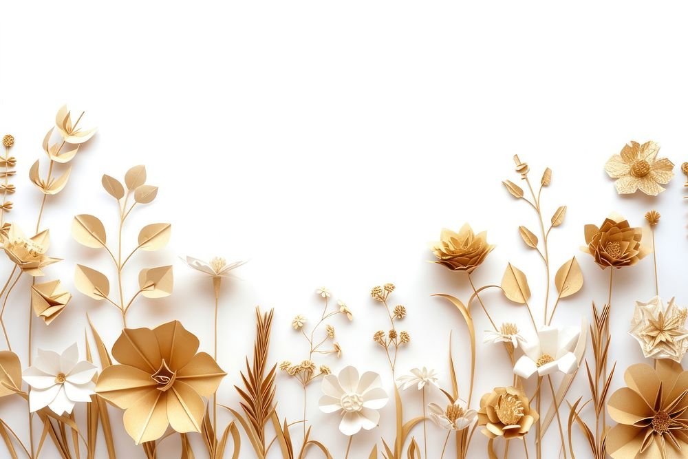 Gold flower plants border backgrounds pattern white.