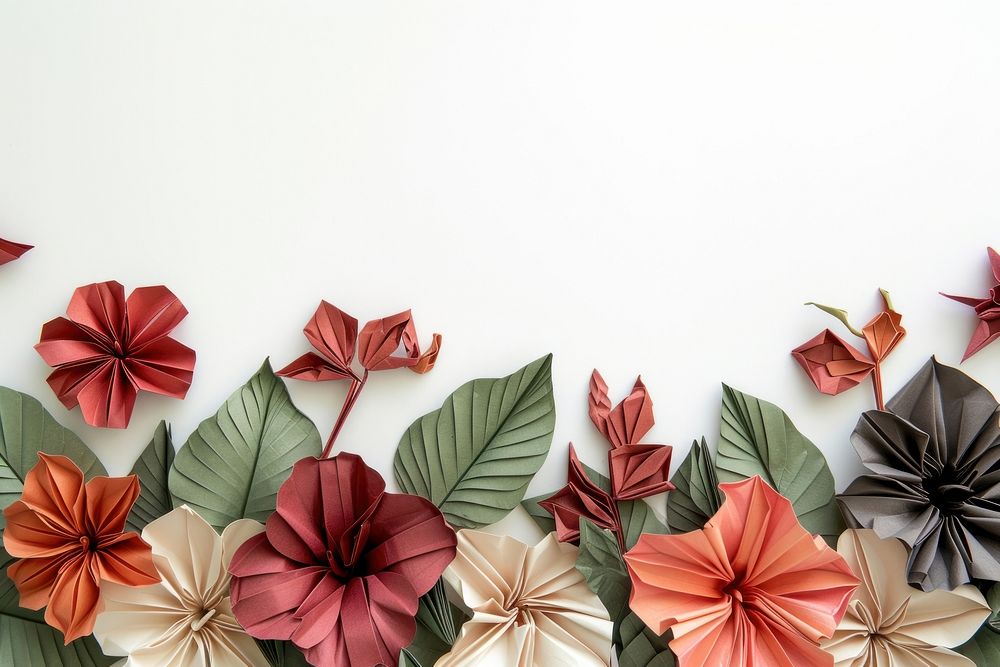 Hibiscus plants border origami paper art.
