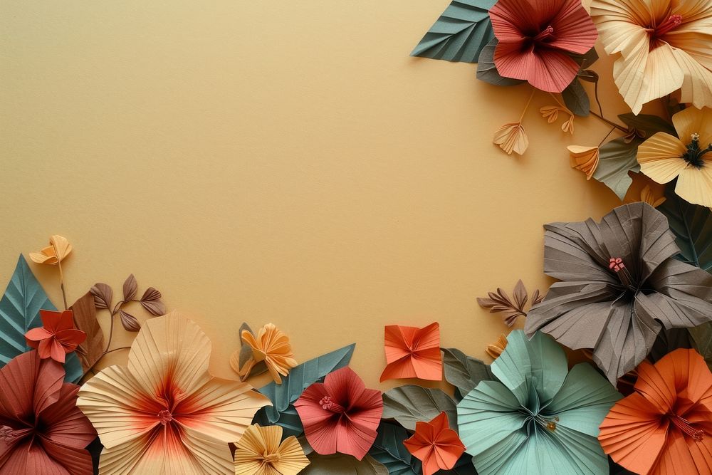 Hibiscus plants border origami flower paper.