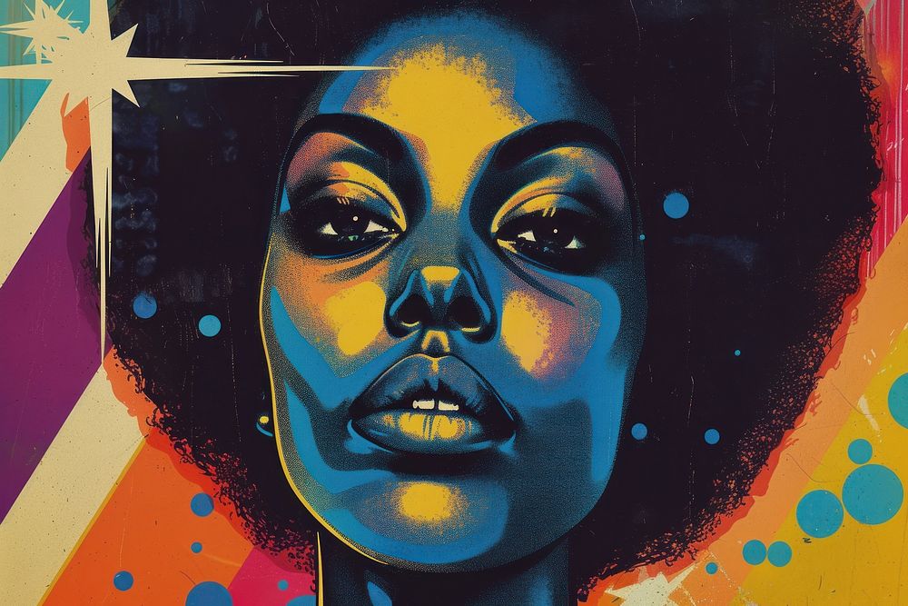 Black woman face art painting portrait.