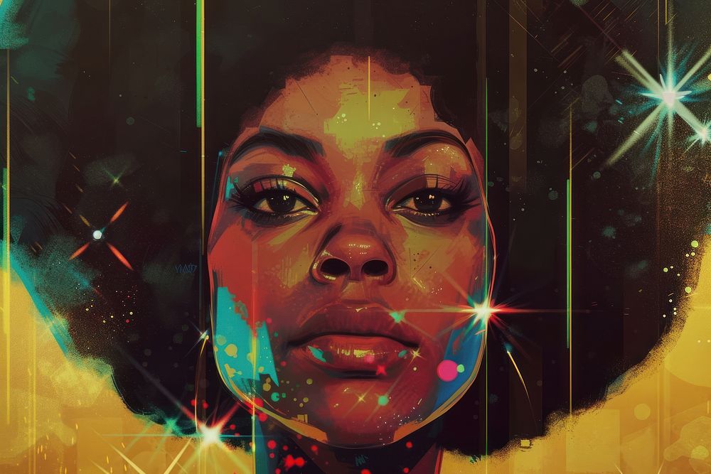 Black woman face art portrait painting.