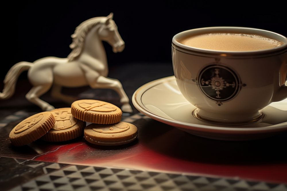 Cup cappuccino biscuit coffee.