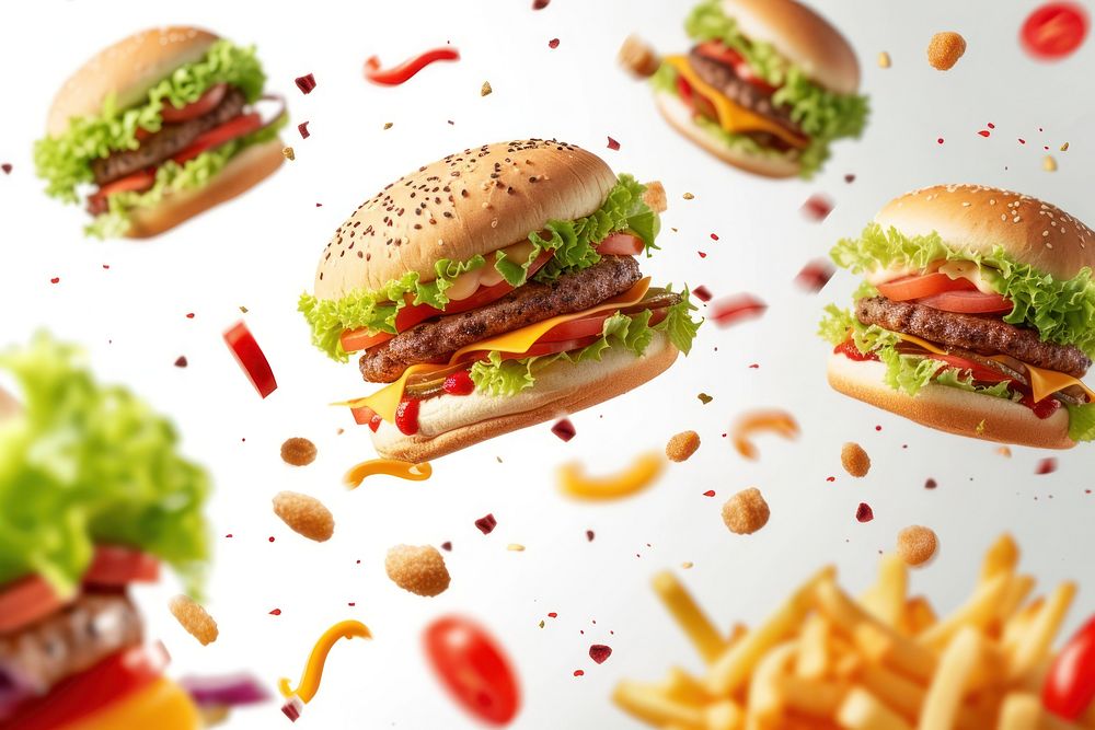 Fast foods meal hamburger condiment.