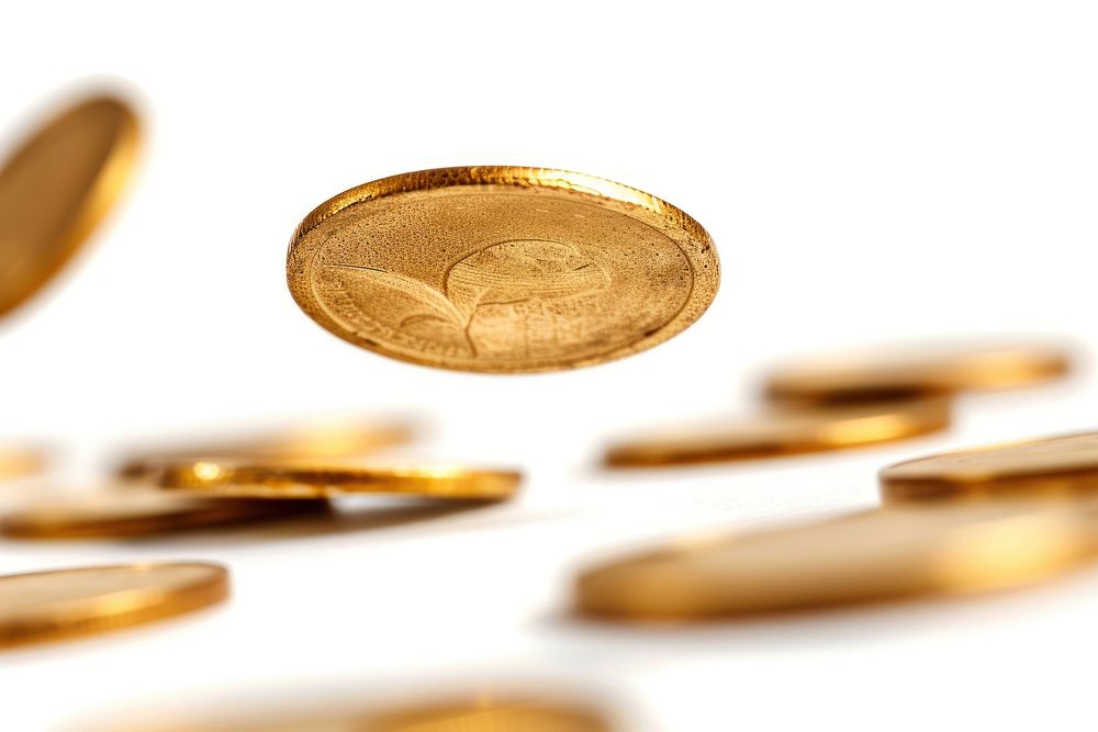 Gold coins backgrounds money white background.