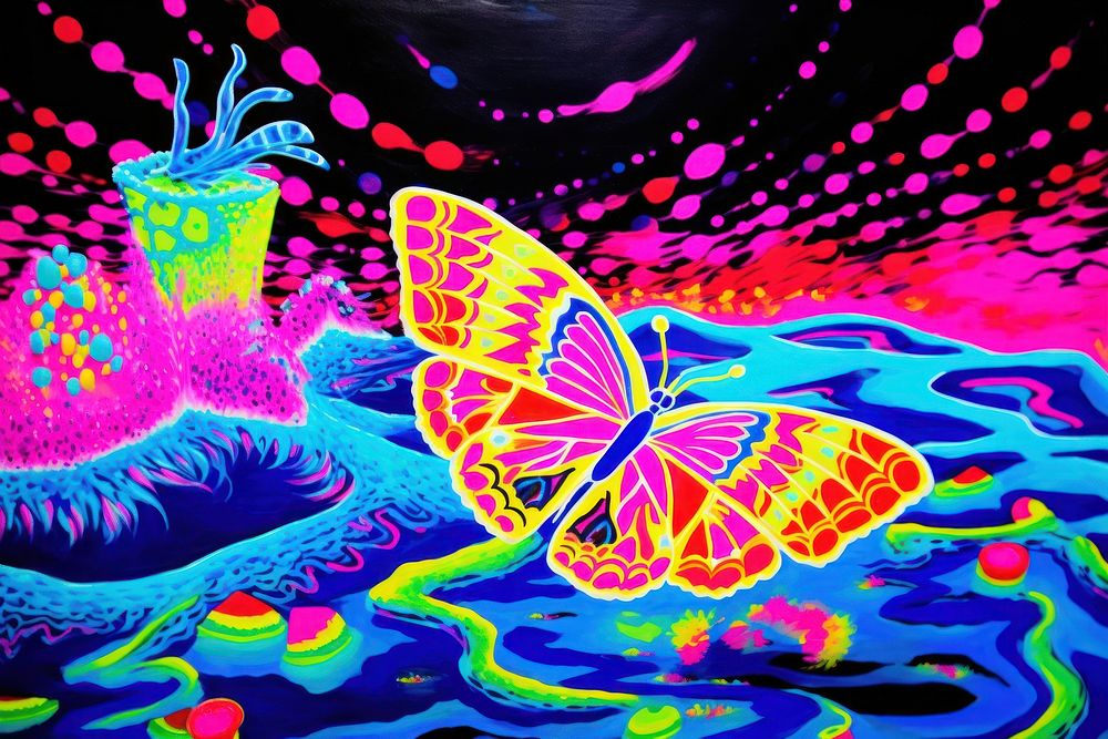 A Psychedelic butterfly purple painting pattern.