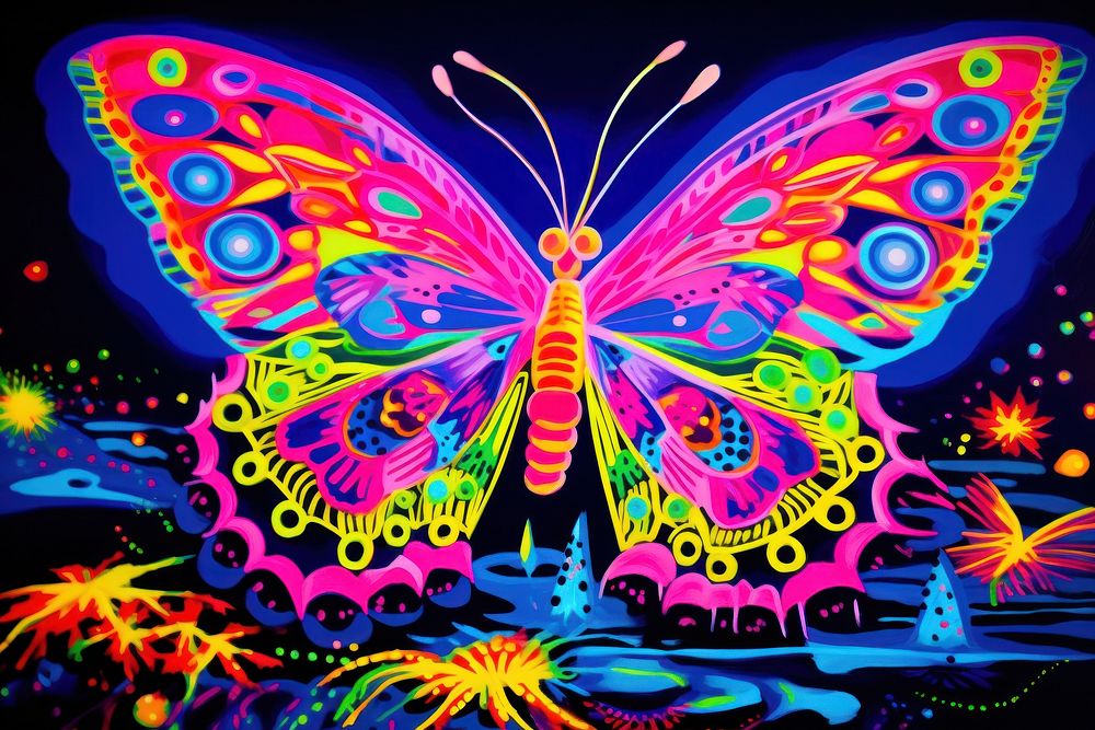 A Psychedelic butterfly purple painting pattern.