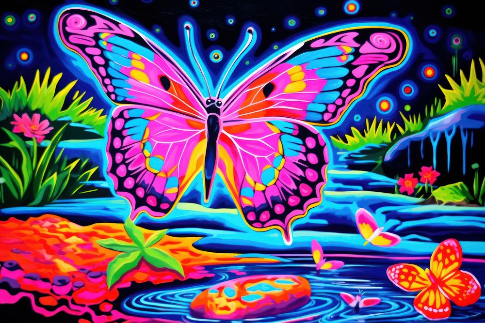A Psychedelic butterfly purple painting light.