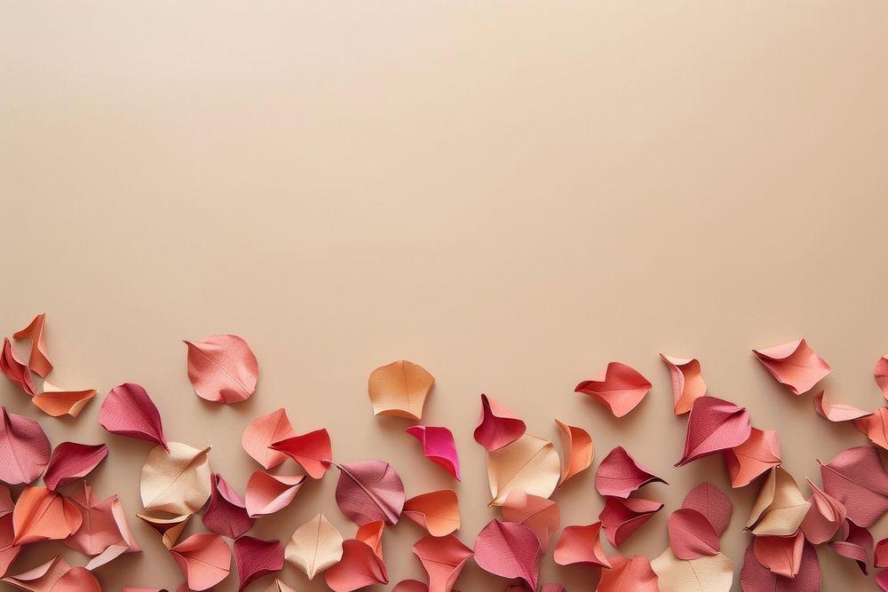 Rose petals plants border origami art backgrounds.
