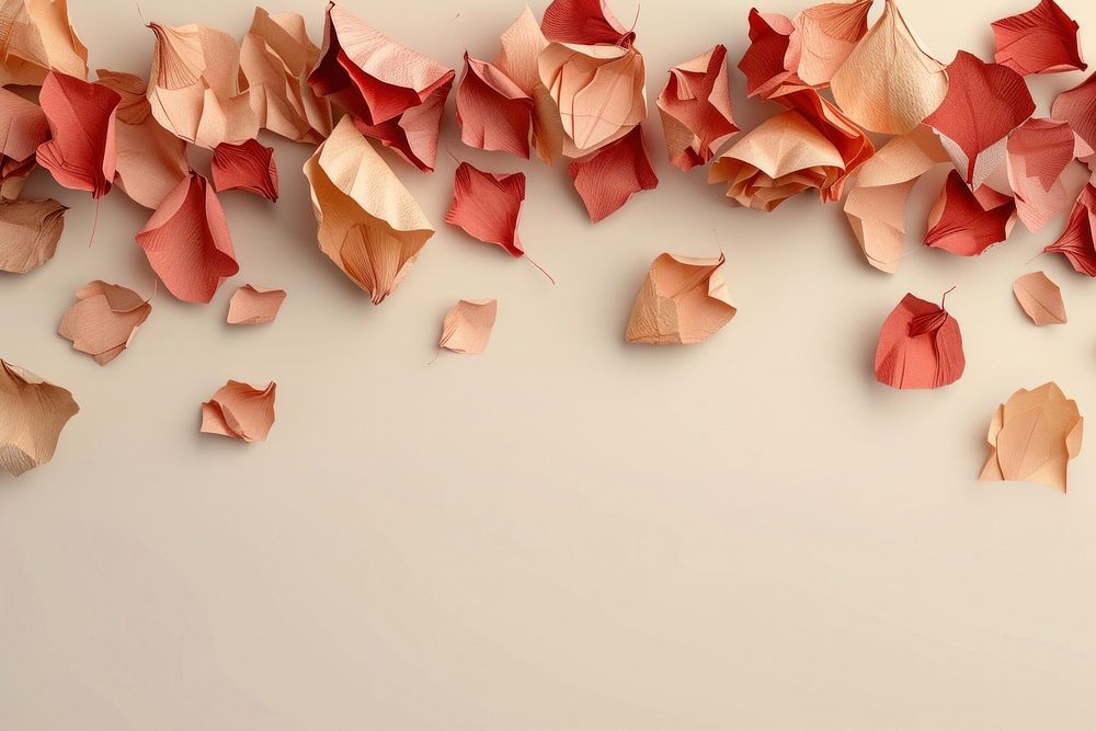 Rose petals plants border origami paper art.
