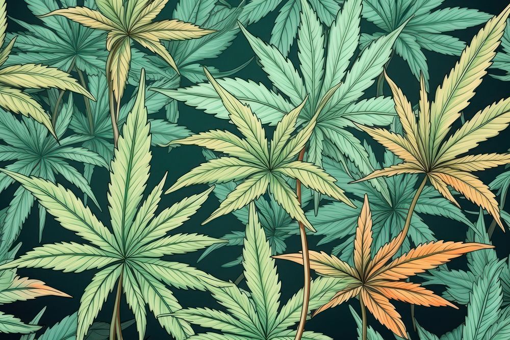 Realistic hand drawing of cannabis backgrounds pattern plant.