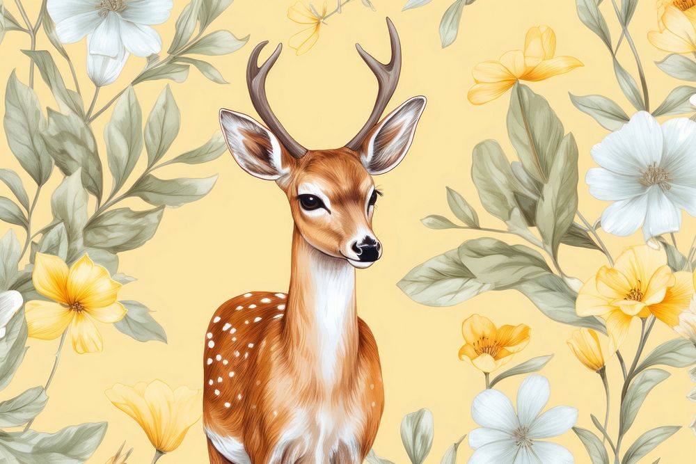 Realistic hand drawing of deer backgrounds wildlife pattern.