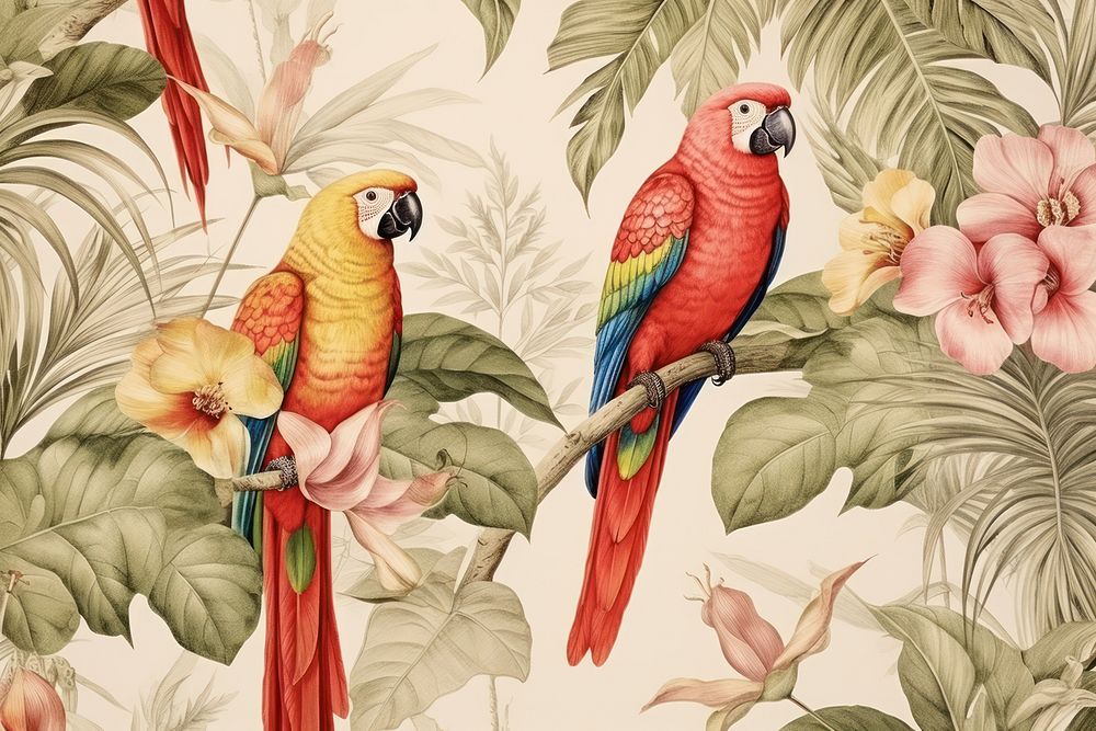 Tropical birds and tropical leaves pattern parrot animal.